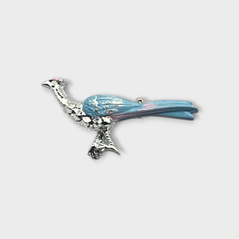 Bird Brooch Blue & Silver Enamel Pin Brooch Vintage Style